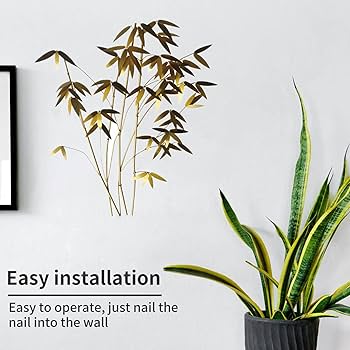 Amazon｜ゴールドラッキー竹の壁アートの装飾、3 dの金属紳士竹